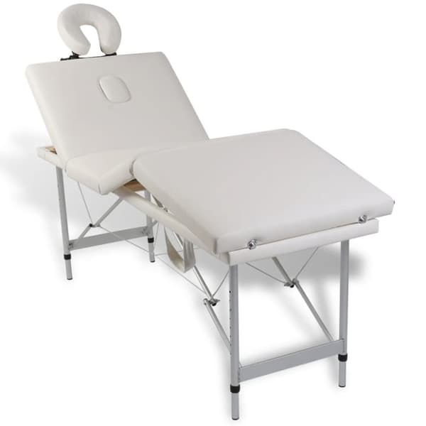 Cremefarvet sammenfoldeligt massagebord med aluminiumsstel,4 zoner