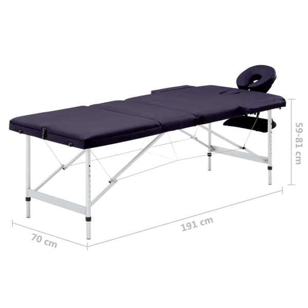 Hopfällbar massagebänk 3 sektioner aluminium lila
