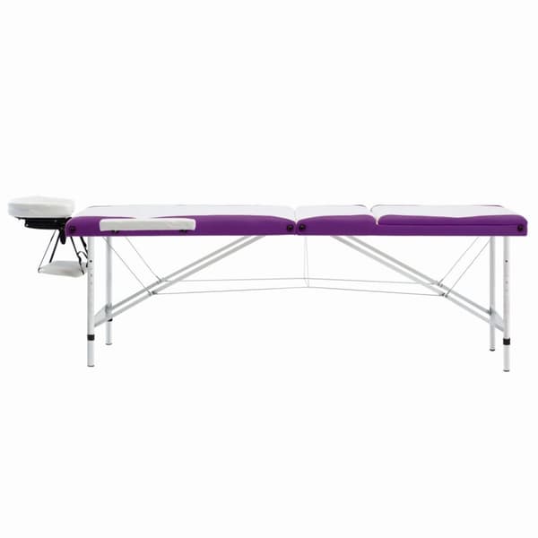 Hopfällbar massagebänk 3 sektioner aluminium vit och lila