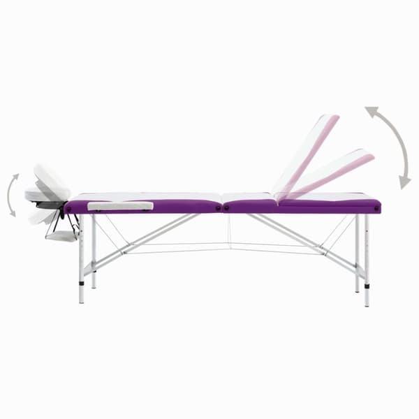 Hopfällbar massagebänk 3 sektioner aluminium vit och lila