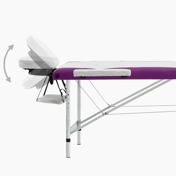 Hopfällbar massagebänk 3 sektioner aluminium vit och lila