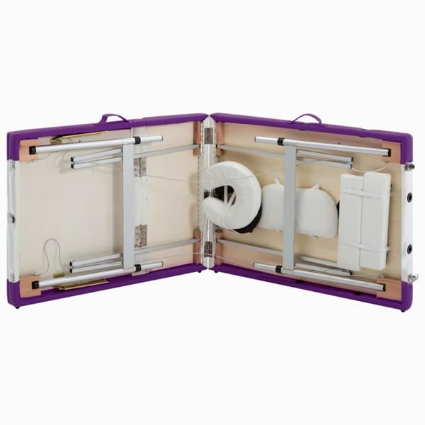Hopfällbar massagebänk 3 sektioner aluminium vit och lila