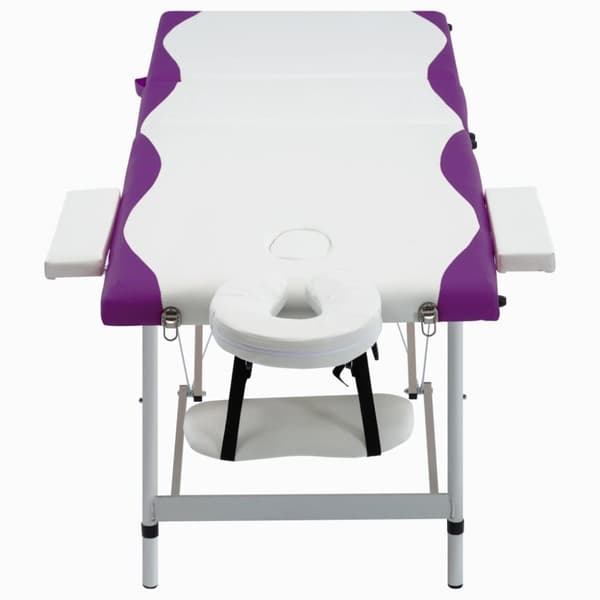 Hopfällbar massagebänk 3 sektioner aluminium vit och lila