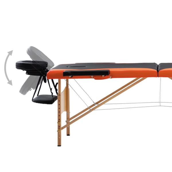 foldbart massagebord 2 zoner træ sort og orange