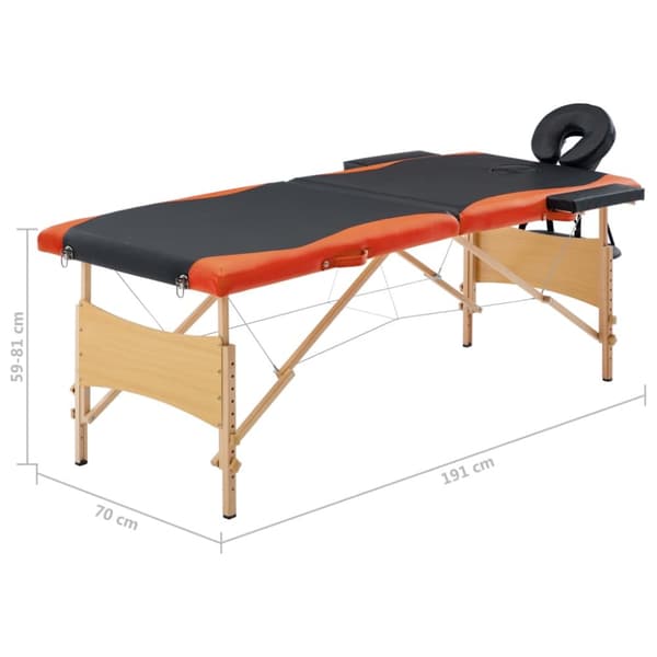 foldbart massagebord 2 zoner træ sort og orange