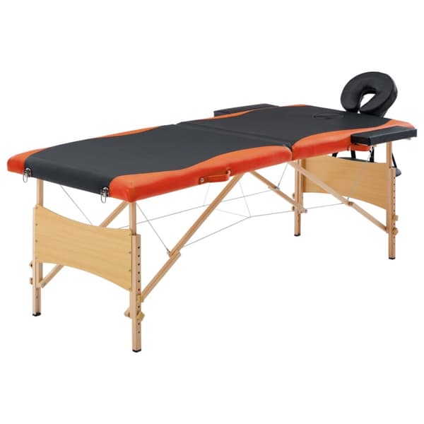 foldbart massagebord 2 zoner træ sort og orange