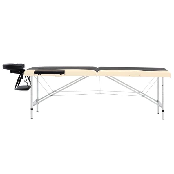 Hopfällbar massagebänk 2 sektioner aluminium svart och beige