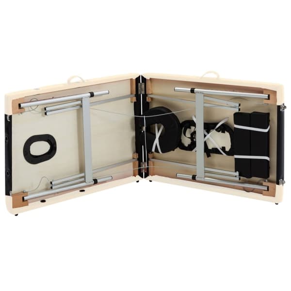Hopfällbar massagebänk 2 sektioner aluminium svart och beige