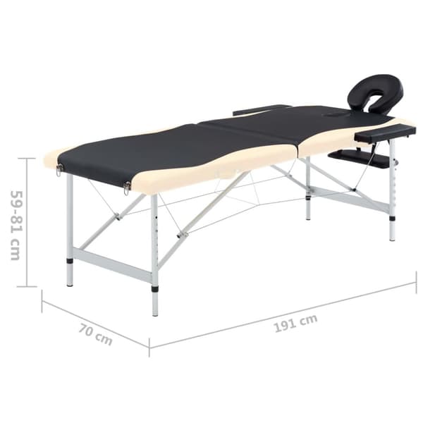 Hopfällbar massagebänk 2 sektioner aluminium svart och beige