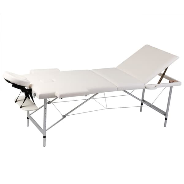 Hopfällbar massagebänk med 3 sektioner aluminiumram gräddvit