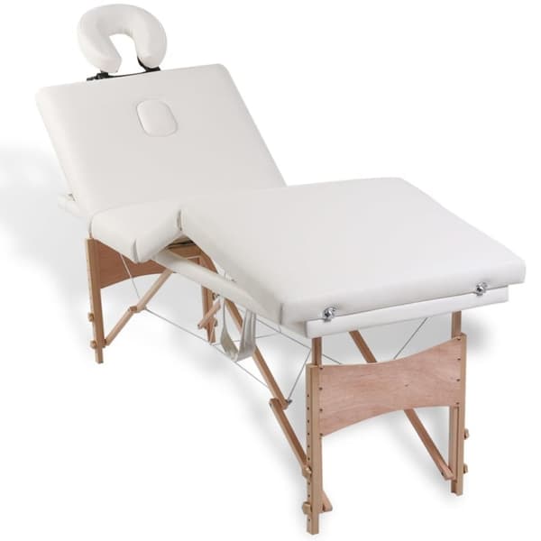 Hopfällbar massagebänk med 4 sektioner träram gräddvit
