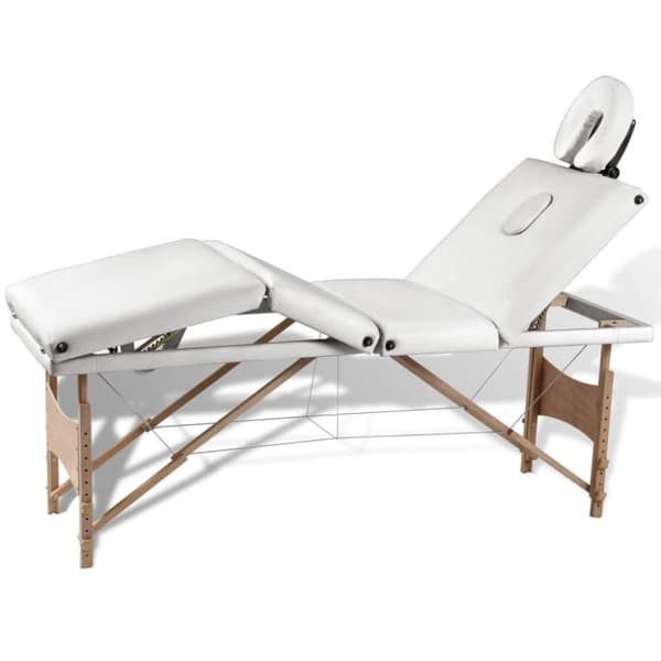 Hopfällbar massagebänk med 4 sektioner träram gräddvit
