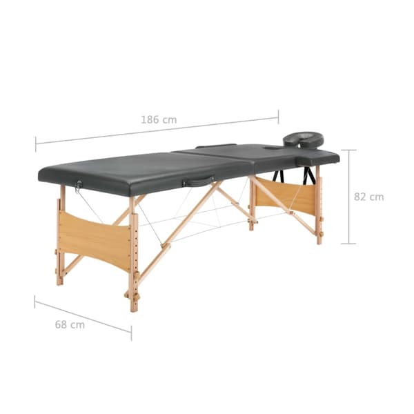 Massagebänk med 2 zoner träram antracit 186x68 cm
