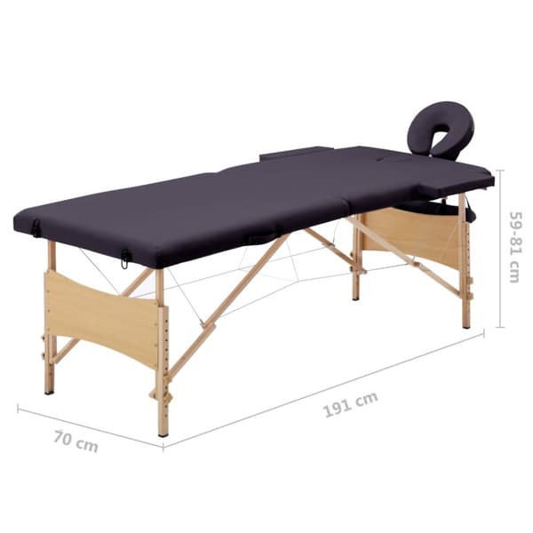 Hopfällbar massagebänk 2 sektioner trä lila