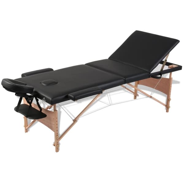Hopfällbar massagebänk med 3 sektioner träram svart