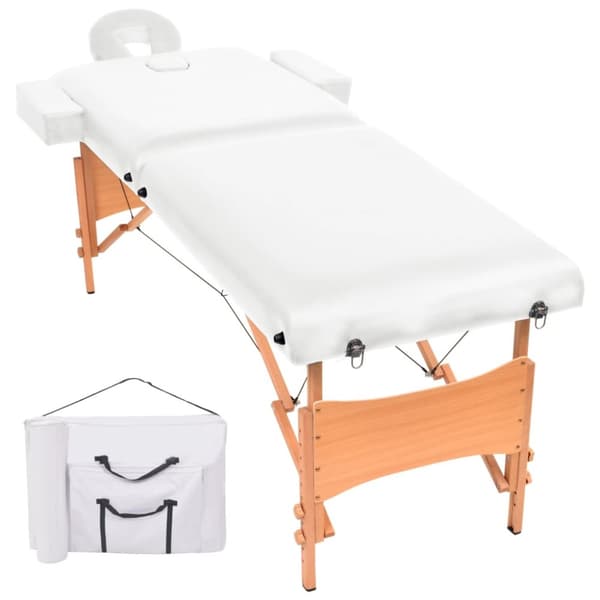 sammenfoldeligt massagebord 2 zoner 10 cm tyk hynde hvid