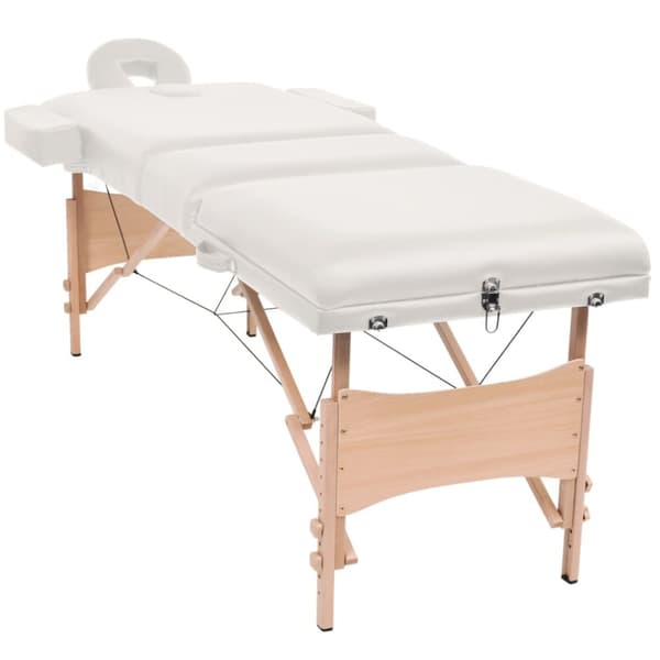 sammenfoldeligt massagebord 3 zoner 10 cm tyk hynde hvid