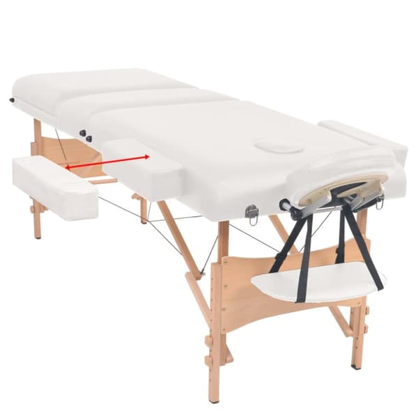 sammenfoldeligt massagebord 3 zoner 10 cm tyk hynde hvid