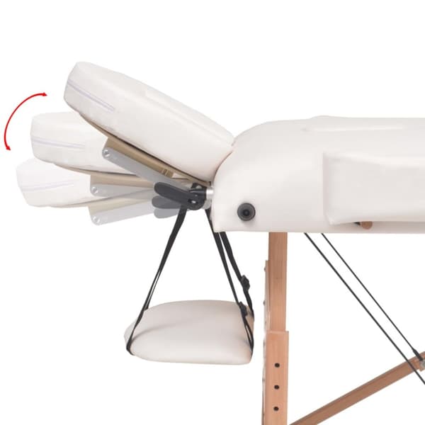 sammenfoldeligt massagebord 3 zoner 10 cm tyk hynde hvid