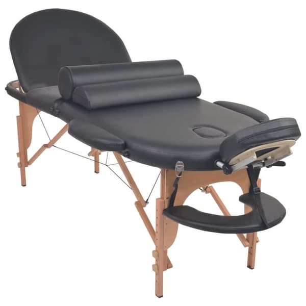 Hopfällbar massagebänk 4 cm tjock med 2 bolster oval svart