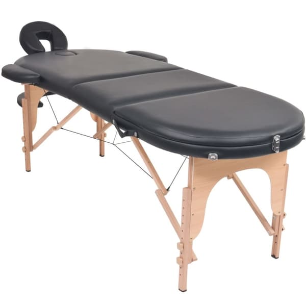 Hopfällbar massagebänk 4 cm tjock med 2 bolster oval svart