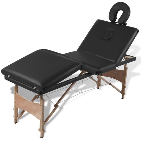 Hopfällbar massagebänk med 4 sektioner träram svart