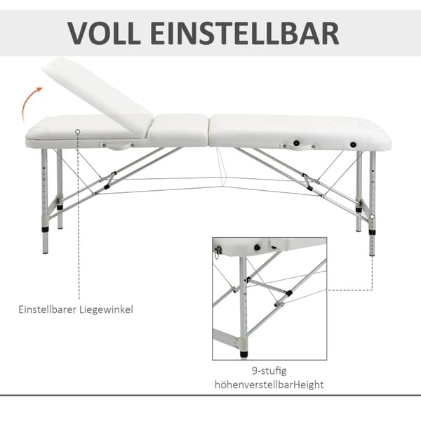 Rootz hopfällbart massagebord - Bärbar spasäng - Justerbart terapibord - Justerbart i höjdled - Robust aluminiumstomme - Bekväm skumstoppning - 215W x