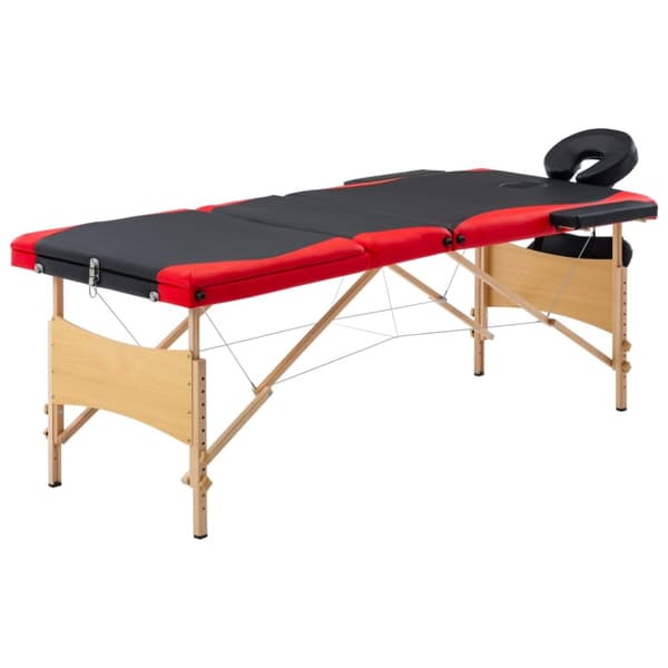 Hopfällbar massagebänk 3 sektioner trä svart och röd
