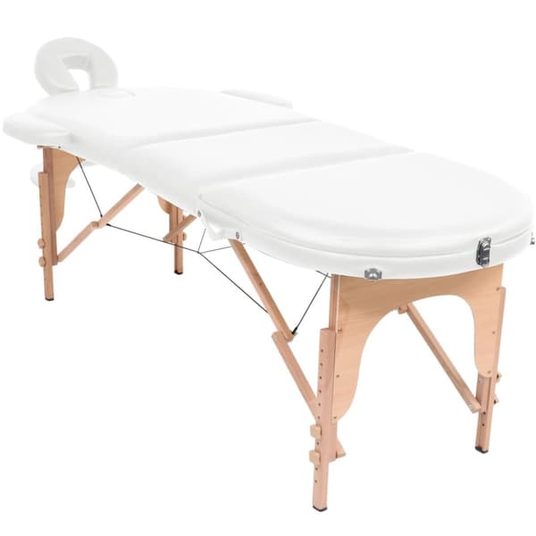 Hopfällbar massagebänk 4 cm tjock med 2 bolster oval vit