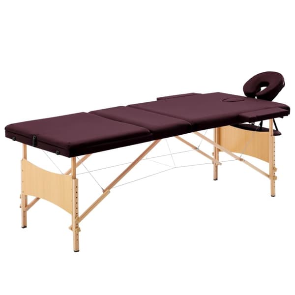 Hopfällbar massagebänk 3 sektioner trä mörklila