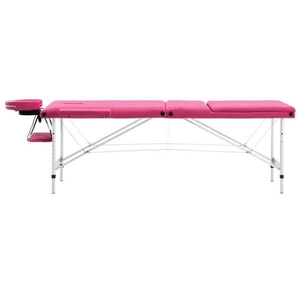Hopfällbar massagebänk 3 sektioner aluminium rosa