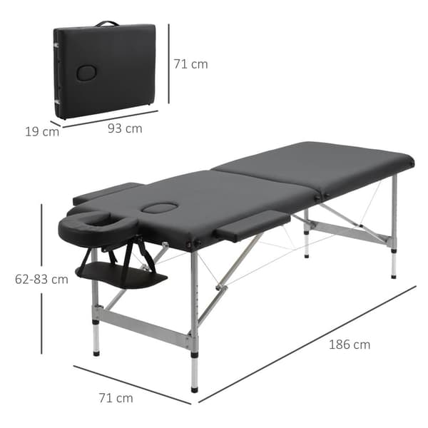 Massagebord, 186x71x62-83 cm, Sort