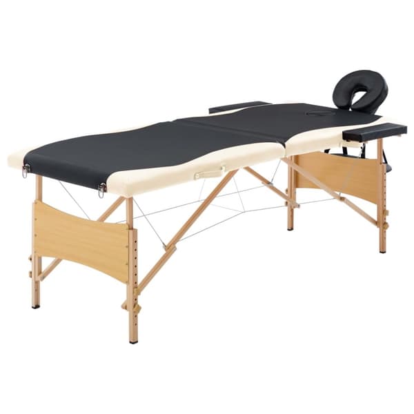 Hopfällbar massagebänk 2 sektioner trä svart och beige