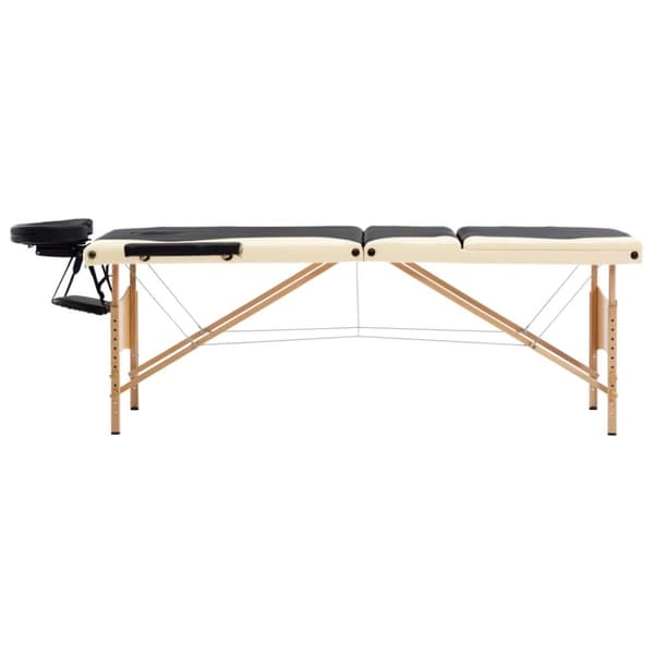 Hopfällbar massagebänk 3 sektioner trä svart och beige