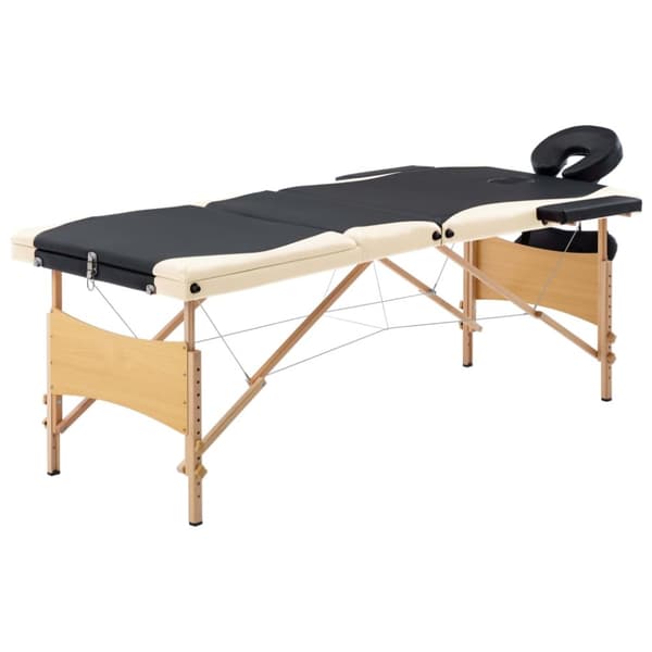 Hopfällbar massagebänk 3 sektioner trä svart och beige