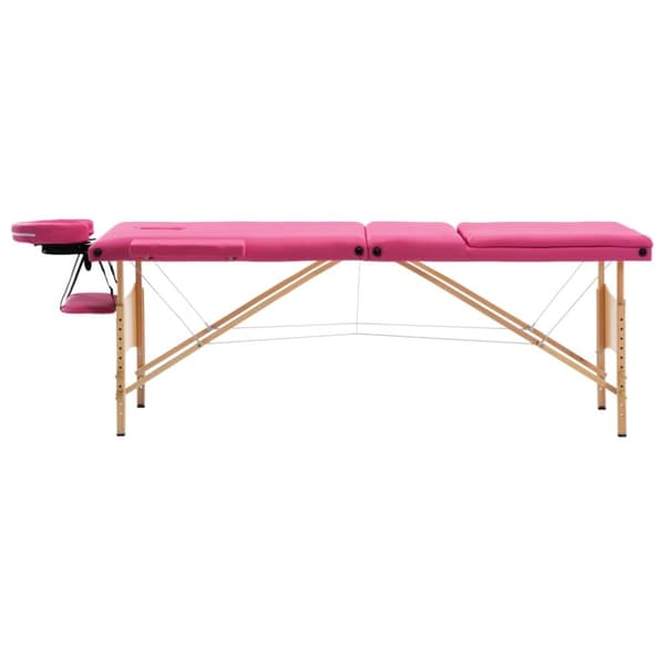 Hopfällbar massagebänk 3 sektioner trä rosa