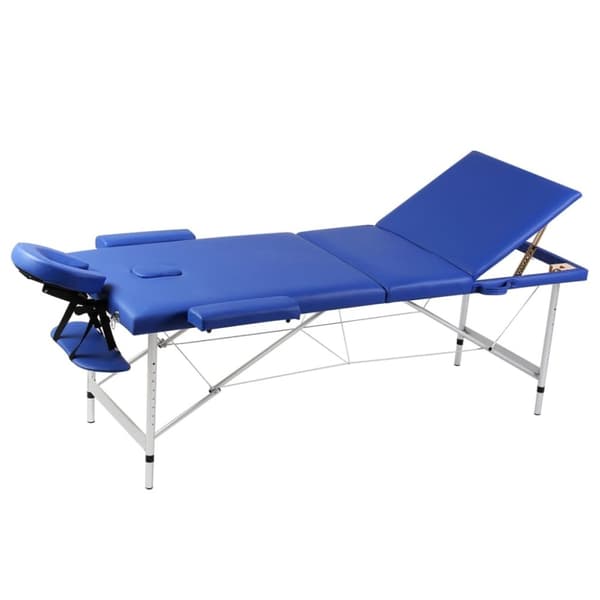 Hopfällbar 3-sektions massagebänk med aluminium ram blå