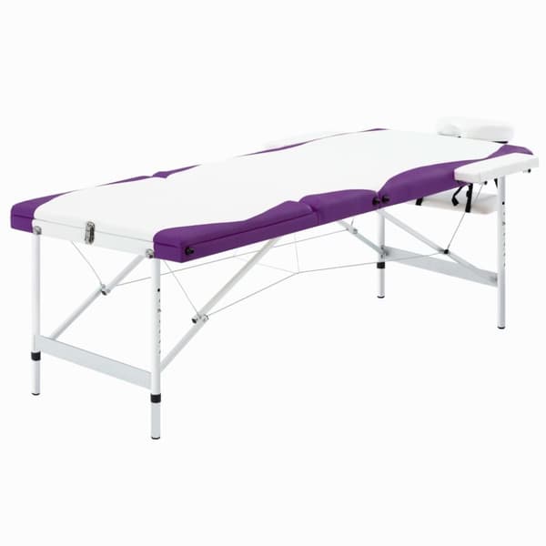 Hopfällbar massagebänk 3 sektioner aluminium vit och lila