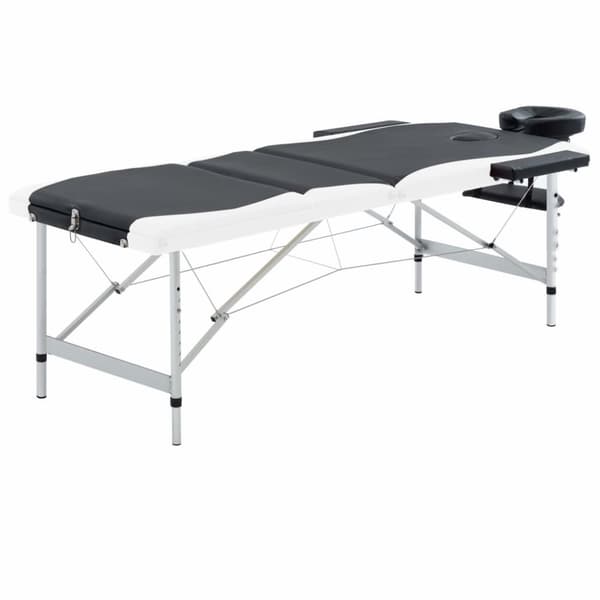 Hopfällbar massagebänk 3 sektioner aluminium svart och vit