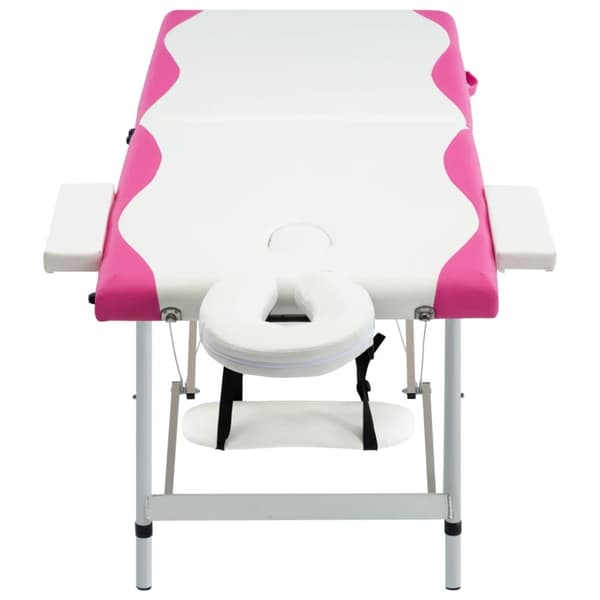 Hopfällbar massagebänk 2 sektioner aluminium vit och rosa