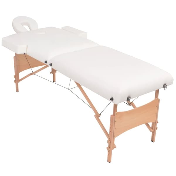 Hopfällbar massagebänk 2 sektioner och pall set 10 cm tjock vit