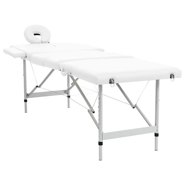 Hopfällbar massagebänk med 4 sektioner aluminiumram gräddvit