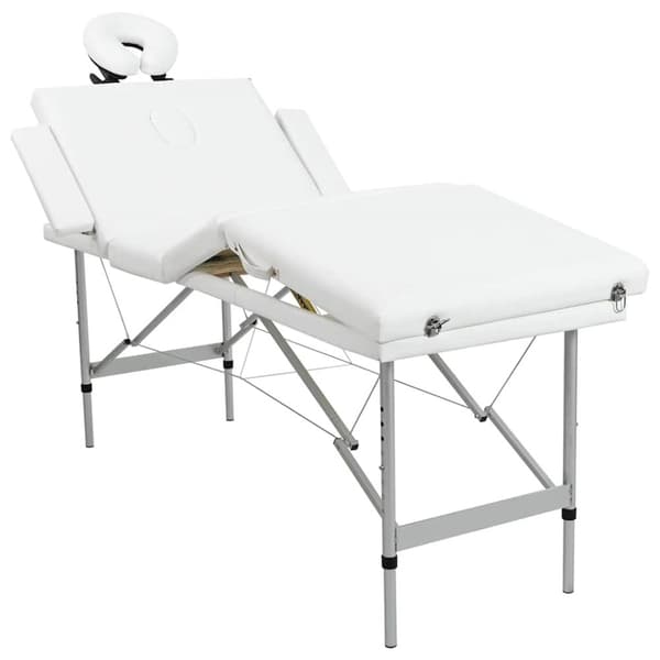 Hopfällbar massagebänk med 4 sektioner aluminiumram gräddvit