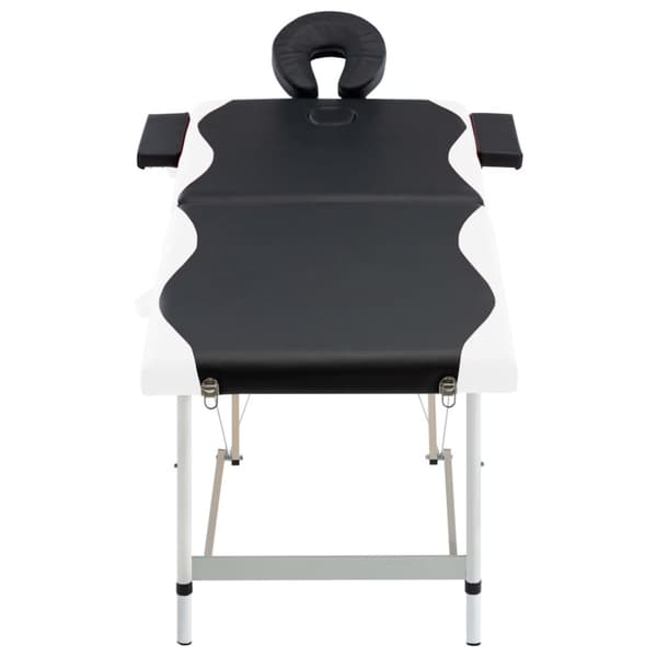 Hopfällbar massagebänk 2 sektioner aluminium svart och vit