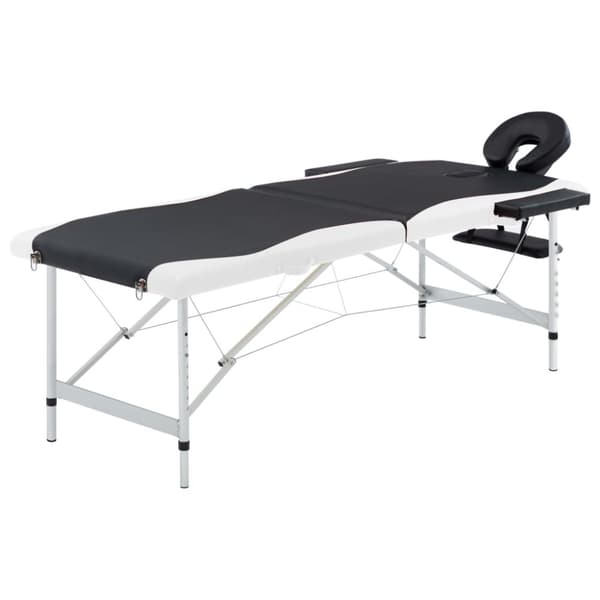 Hopfällbar massagebänk 2 sektioner aluminium svart och vit