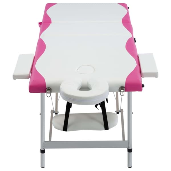 Hopfällbar massagebänk 3 sektioner aluminium vit och rosa