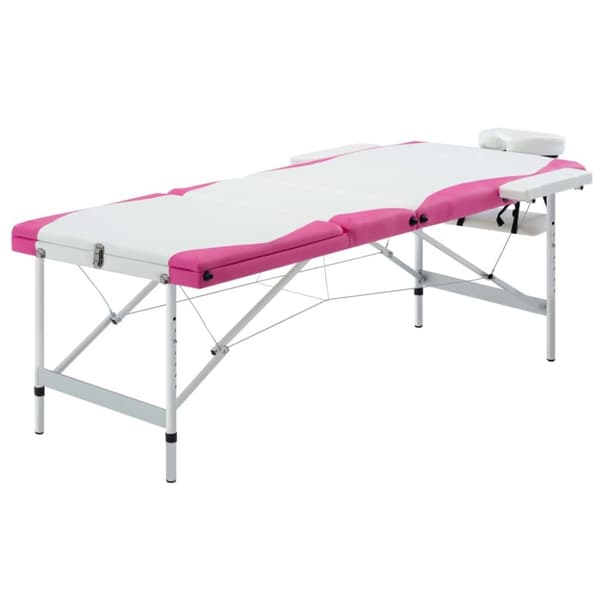 Hopfällbar massagebänk 3 sektioner aluminium vit och rosa
