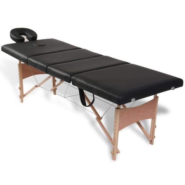 vidaXL sammenfoldeligt massagebord med træstel 4 zoner sort