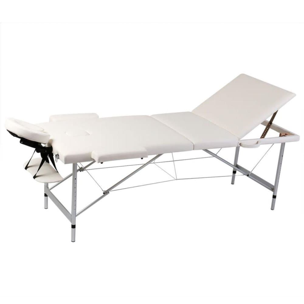 vidaXL Hopfällbar massagebänk med 3 sektioner aluminiumram gräddvit
