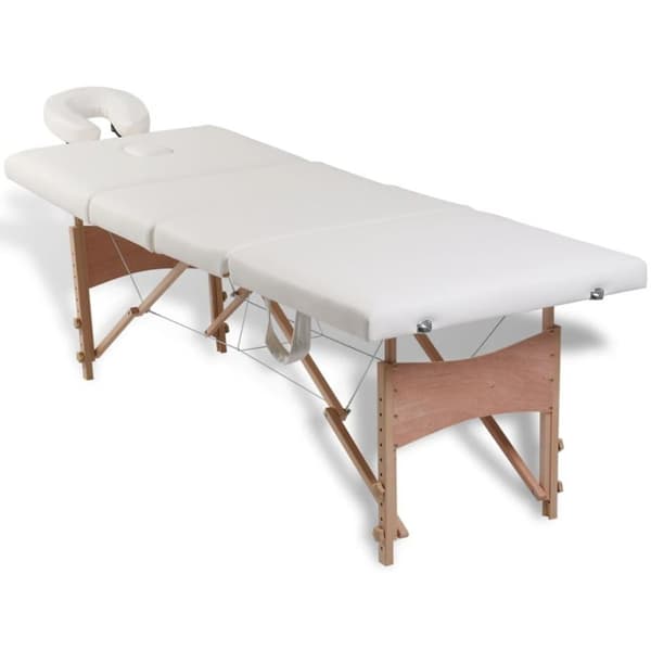 vidaXL Hopfällbar massagebänk med 4 sektioner träram gräddvit